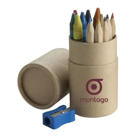 SET DE 12 CRAYONS DE COULEUR ET GRAS AVEC TAILLE CRAYON PUBLICITAIRE 'LUCIE'