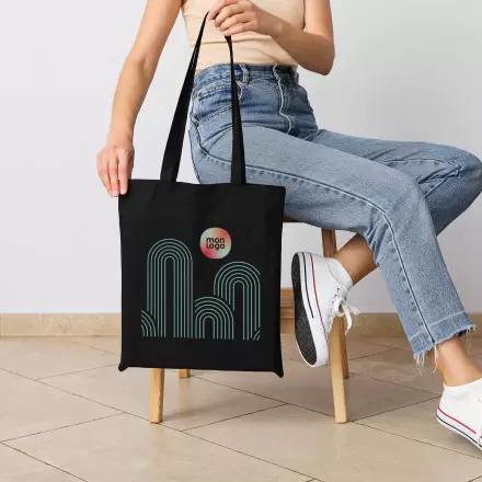 TOTE BAG ANSES LONGUES NOIR 'MARIETA' 110 GR/M² À 300 GR/M²