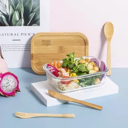 LUNCH BOX PERSONNALISABLE EN VERRE/BAMBOU 'FUSILI'