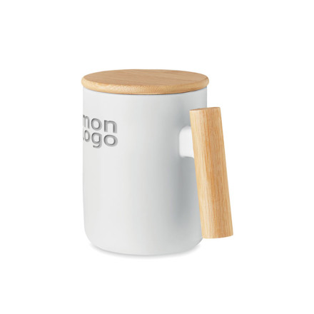 Mug céramique couvercle bambou publicitaire personnalisable