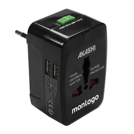 ADAPTATEUR DE VOYAGE PERSONNALISÉ USB 'TRAVLY'