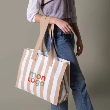 CABAS COTON RECYCLE RAYURES PERSONNALISABLE 'SAO'