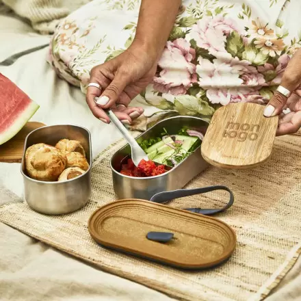 LUNCH BOX DOUBLE PERSONNALISEE EN INOX ET BAMBOU 'JAPY'