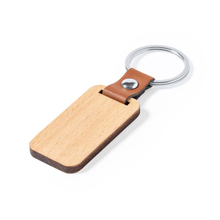 Porte-clés bois et cuir design ROND personnalisé