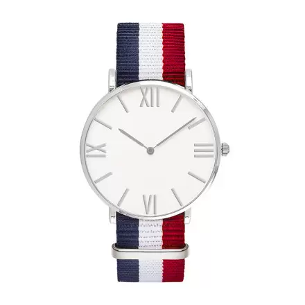 MONTRE PERSONNALISEE HOMME 'DANDY' - bleu/blanc/rouge - cadran argent