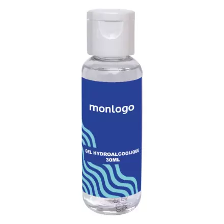 FLACON PERSONNALISABLE GEL HYDROALCOOLIQUE 30 ML 'ELIA' - blanc
