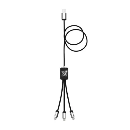 CÂBLE DE CHARGE LONG 3 EN 1 SCX® PERSONNALISÉ AVEC LOGO LUMINEUX 'MERET' - noir/blanc