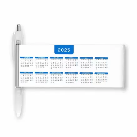 STYLO BANNIERE CALENDRIER PERSONNALISABLE 'SCROLL DATE' - blanc grille_bleue