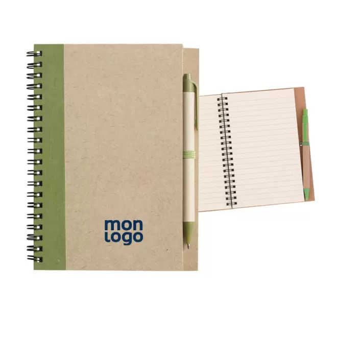 CARNET À SPIRALE PERSONNALISÉ LIGNÉ AVEC STYLO RECYCLÉS 'RAMSES'