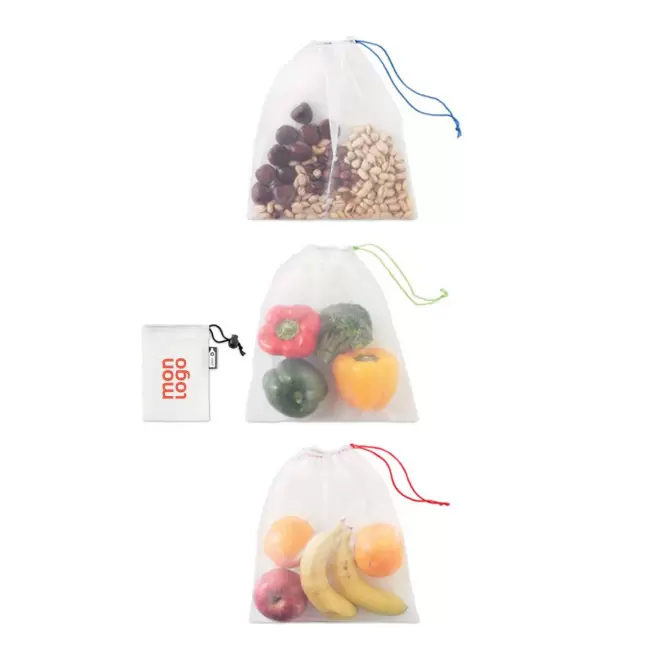 ENSEMBLE DE 3 SACS FILETS PUBLICITAIRES 'VEGGIE'