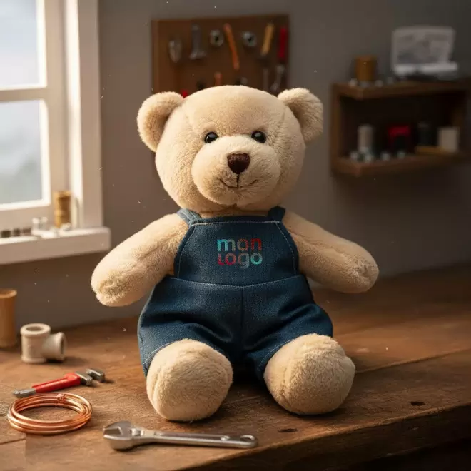 PELUCHE OURSON SALOPETTE PERSONNALISABLE 'PLOMBI'