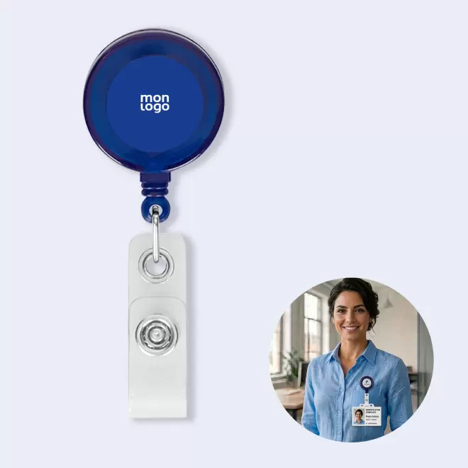 PORTE BADGE DEROULEUR PERSONNALISABLE 'DISTUBI ROND'