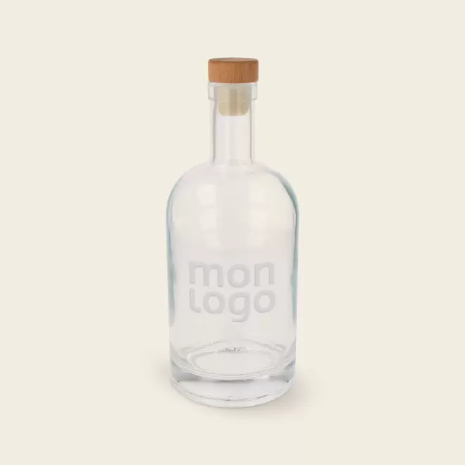CARAFE PUBLICITAIRE EN VERRE BOUCHON BOIS 750ML 'POUPOI'