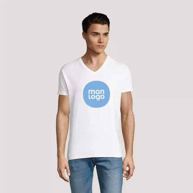 TEE SHIRT BLANC HOMME PUBLICITAIRE COL V 'IMPERIAL V'