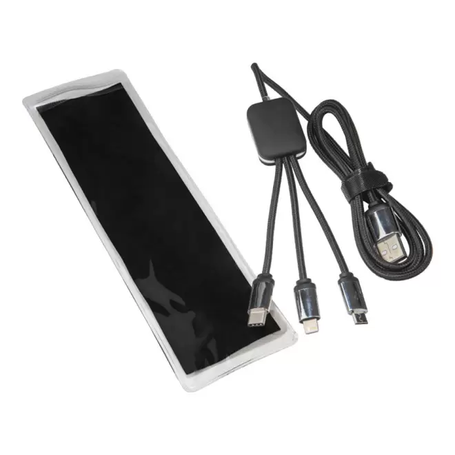 CÂBLE DE CHARGE LONG 3 EN 1 SCX® PERSONNALISÉ AVEC LOGO LUMINEUX 'MERET'
