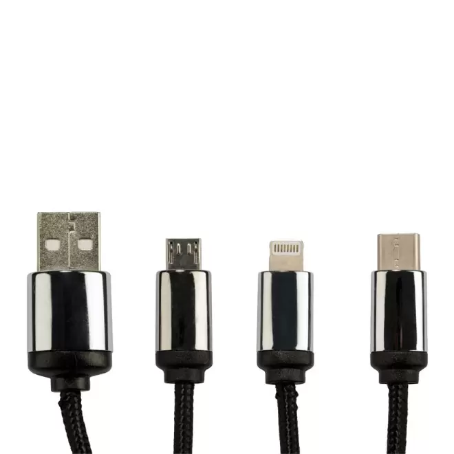 CÂBLE DE CHARGE LONG 3 EN 1 SCX® PERSONNALISÉ AVEC LOGO LUMINEUX 'MERET'