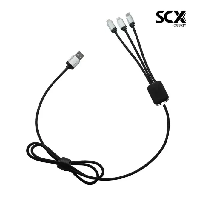 CÂBLE DE CHARGE LONG 3 EN 1 SCX® PERSONNALISÉ AVEC LOGO LUMINEUX 'MERET'