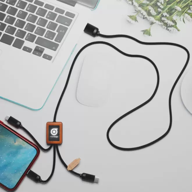 CÂBLE DE CHARGE LONG 3 EN 1 SCX ® PERSONNALISÉ AVEC LOGO LUMINEUX 'KIPA'