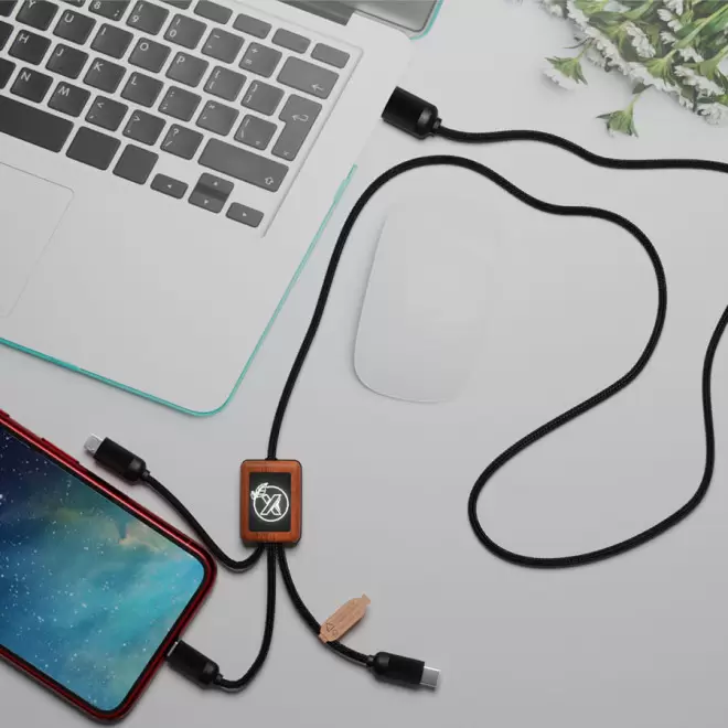 CÂBLE DE CHARGE LONG 3 EN 1 SCX ® PERSONNALISÉ AVEC LOGO LUMINEUX 'KIPA'