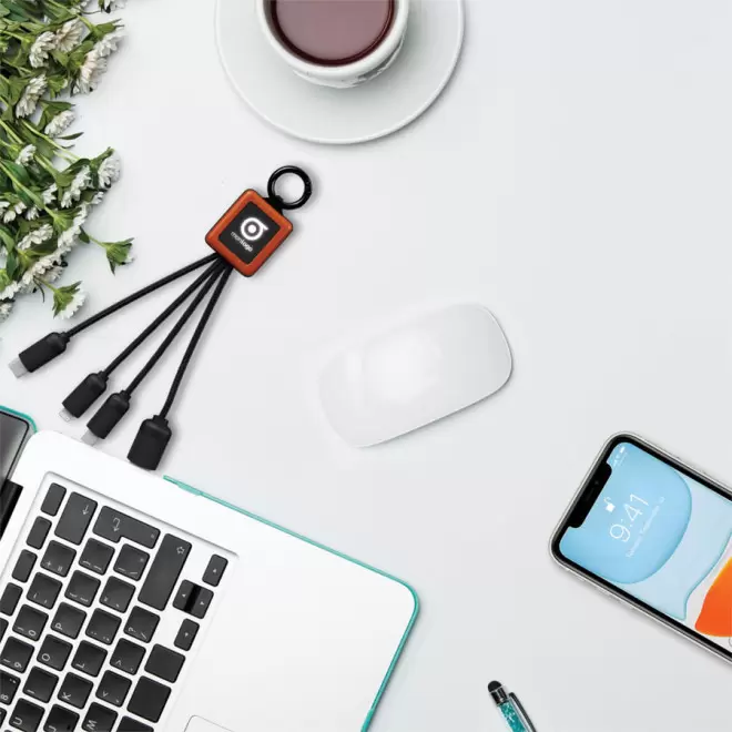 CÂBLE DE CHARGE 3 EN 1 SCX® PERSONNALISÉ AVEC LOGO LUMINEUX 'KEMES'