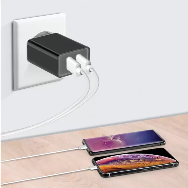CHARGEUR SECTEUR PERSONNALISÉ 2 PORTS USB 2,4A AKASHI® 'TULO'