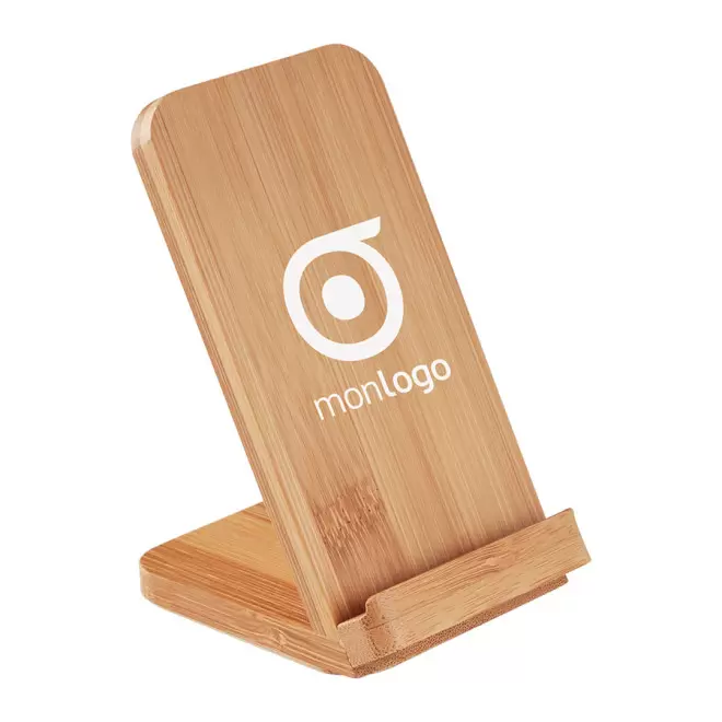 CHARGEUR À INDUCTION ET SUPPORT PUBLICITAIRE 'EKKO' EN BAMBOU