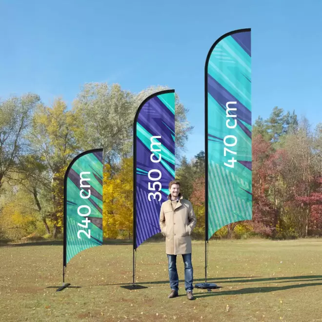 DRAPEAU PUBLICITAIRE ORIFLAMME PLUME + PIED À VISSER 'DRAPUS'