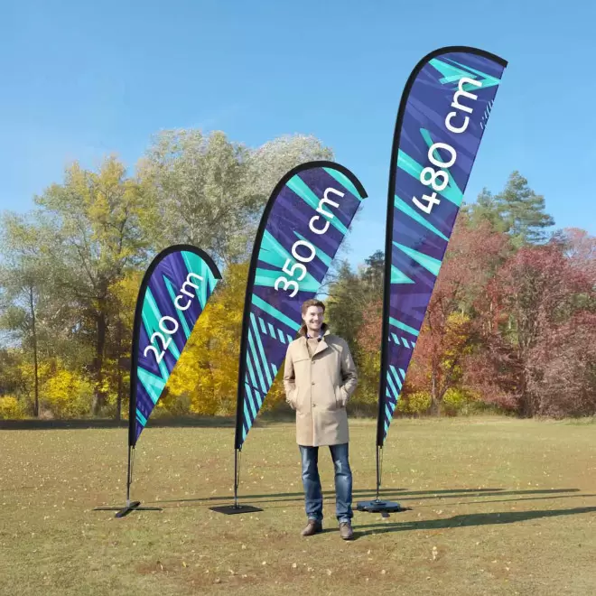 DRAPEAU PUBLICITAIRE ORIFLAMME GOUTTE + PIED À VISSER 'TOLEN'