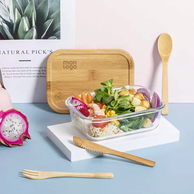 LUNCH BOX PERSONNALISABLE EN VERRE/BAMBOU 'FUSILI'