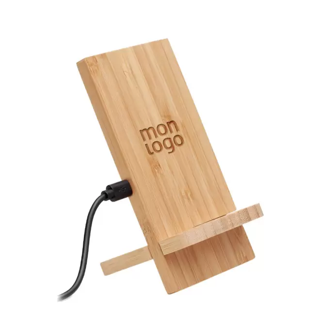 SUPPORT DE TÉLÉPHONE AVEC CHARGEUR SANS FIL PERSONNALISÉ EN BAMBOU 'CHIAZI'