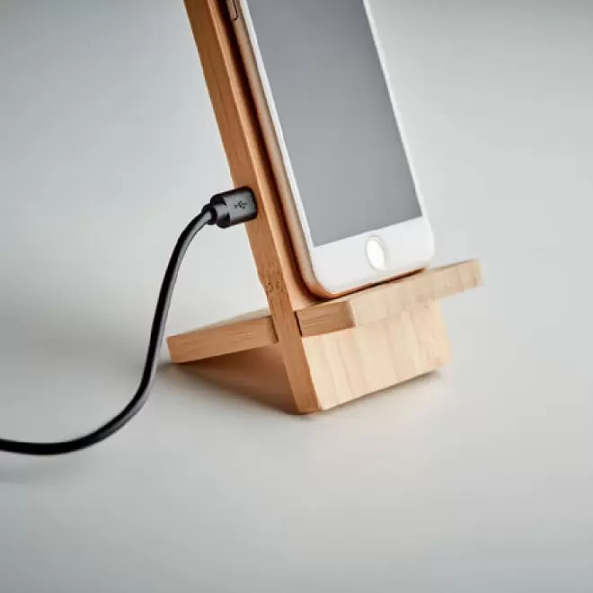 SUPPORT DE TÉLÉPHONE AVEC CHARGEUR SANS FIL PERSONNALISÉ EN BAMBOU 'CHIAZI'