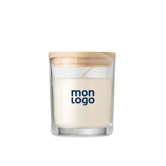 BOUGIE PERSONNALISÉE PARFUMÉE COUVERCLE BAMBOU 'BANILA'