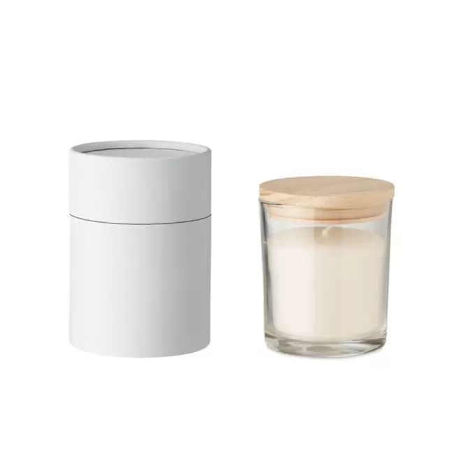 BOUGIE PERSONNALISÉE PARFUMÉE COUVERCLE BAMBOU 'BANILA'
