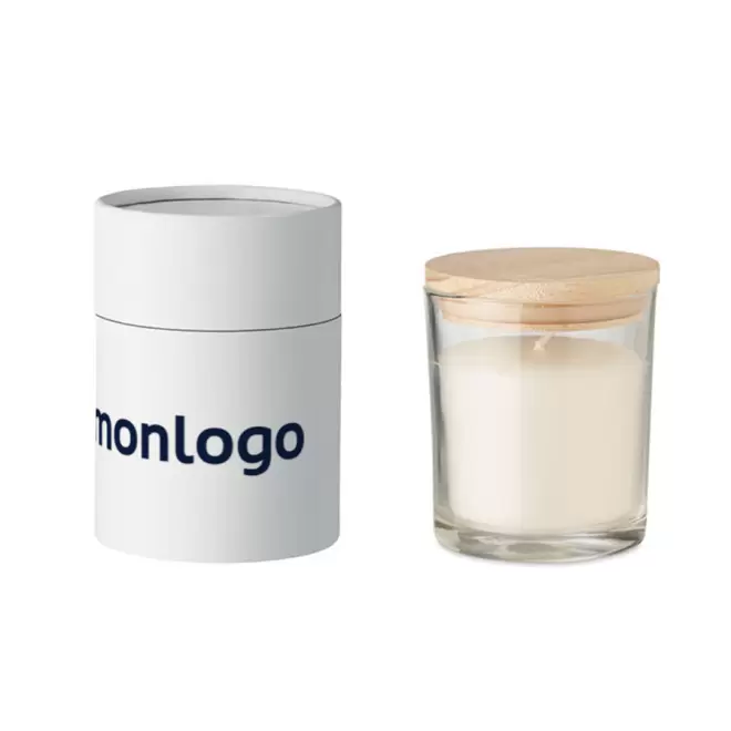 BOUGIE PUBLICITAIRE PARFUMÉE COUVERCLE BAMBOU 'BANILA'