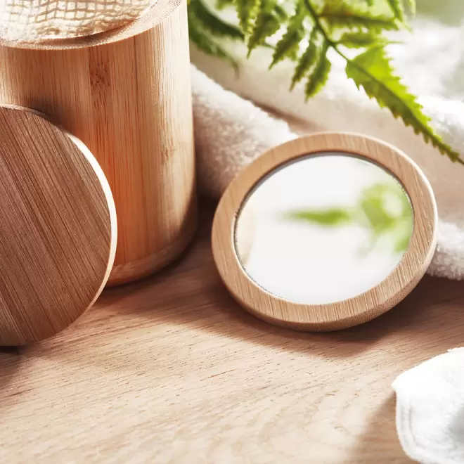 MIROIR DE POCHE PERSONNALISÉ EN BAMBOU 'APLI'