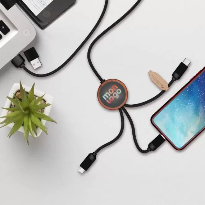 CABLE DE CHARGE 5EN1 SCX® PERSONNALISÉ LOGO LUMINEUX 'KIPA SMART'