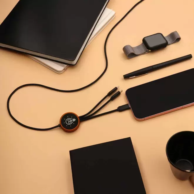 CABLE DE CHARGE 5EN1 SCX® PERSONNALISÉ LOGO LUMINEUX 'KIPA SMART'