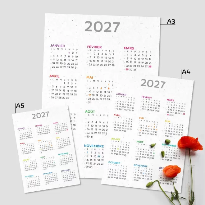 CALENDRIER MURAL ENSEMENCÉ COQUELICOTS PUBLICITAIRE 'COQLI' 