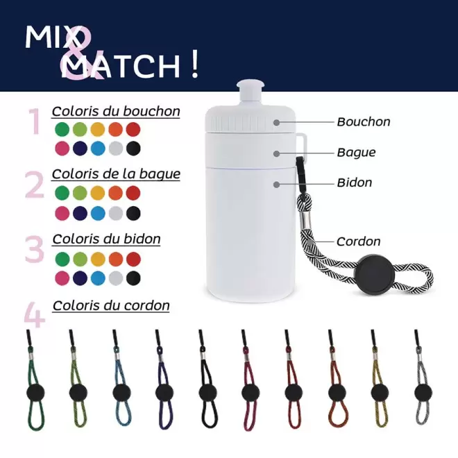 GOURDE DE SPORT PERSONNALISABLE MIX & MATCH 500 ML 'CORDI'