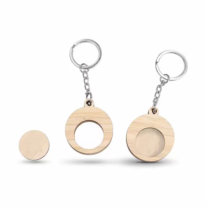 PORTE CLÉS AVEC JETON PERSONNALISABLE EN BAMBOU 'CASEL' 