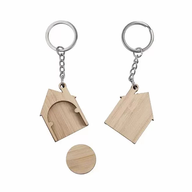 PORTE CLÉS AVEC JETON PERSONNALISABLE EN BAMBOU 'CASEL' 
