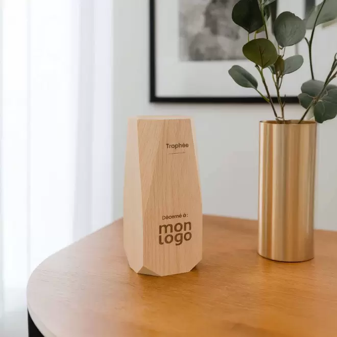 TROPHEE EN BOIS PERSONNALISE 'ROBINOUD FACETTE'