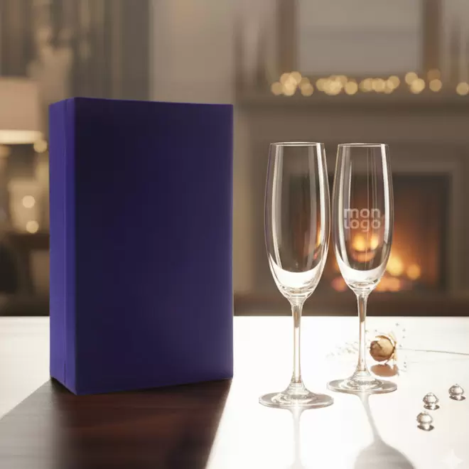 COFFRET 2 FLUTES EN VERRE 22CL PERSONNALISABLE 'BRATION'