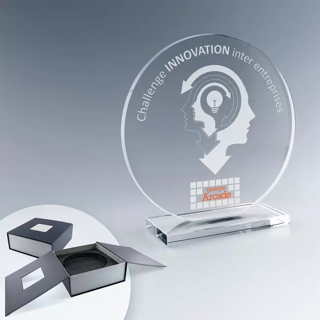 TROPHEE EN VERRE PERSONNALISABLE 'VICKY QUADRI ROND'