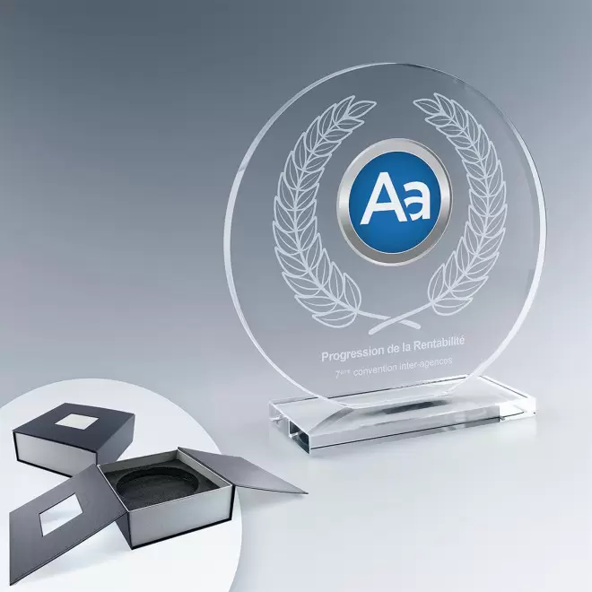 TROPHEE EN VERRE PERSONNALISABLE 'VICKY QUADRI ROND'