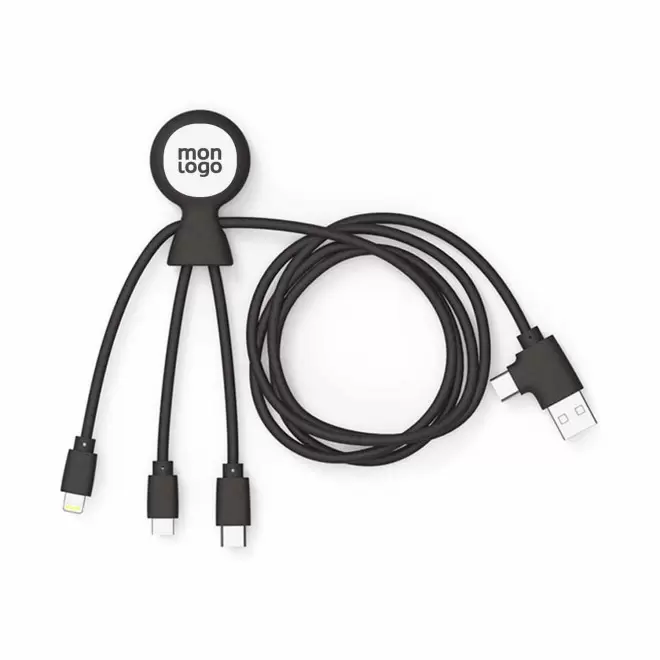 EXPRESS 72H   CÂBLE DE CHARGE PUBLICITAIRE BIODÉGRADABLE MULTI CONNECTEURS XOOPAR® 'MR BIO LONG' 