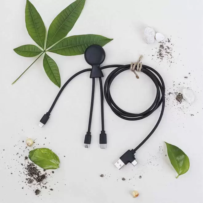 CÂBLE DE CHARGE PUBLICITAIRE BIODÉGRADABLE MULTI CONNECTEURS XOOPAR® 'MR BIO LONG'