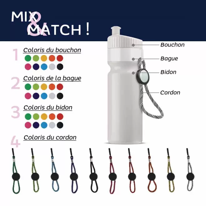 GOURDE DE SPORT PERSONNALISABLE MIX & MATCH 750 ML 'CORDI'