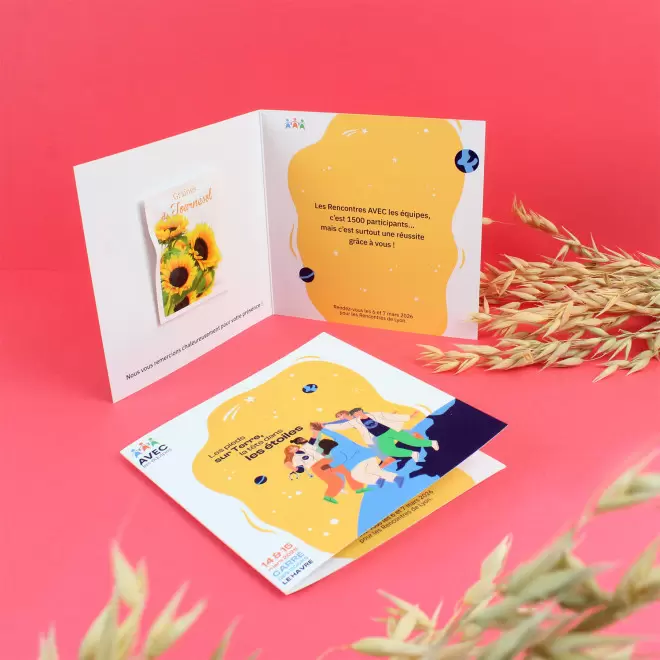 CARTE 2 VOLETS AVEC GRAINES PERSONNALISABLE 'POUVOI'