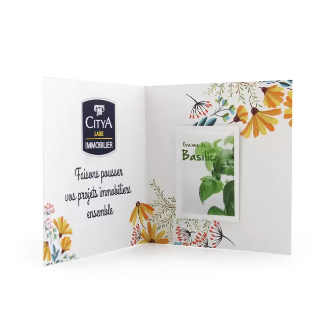 CARTE 2 VOLETS AVEC GRAINES PERSONNALISABLE 'POUVOI'